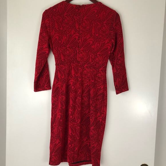 London Times Red Lace Dress Bodycon Cocktail Sheath 3/4 Sleeve Size 4 Petite - Picture 8 of 9